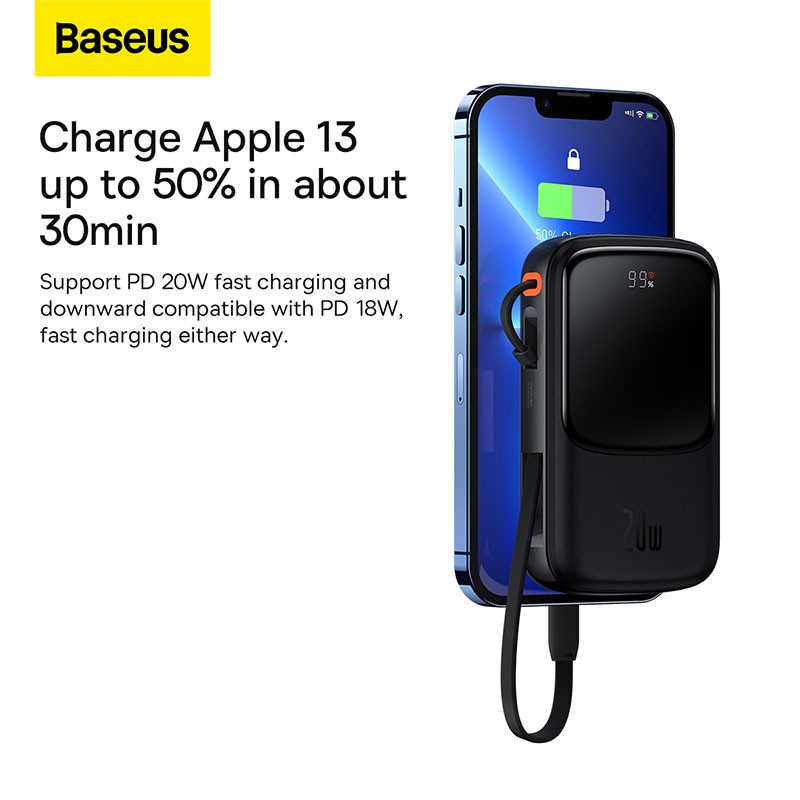 BASEUS POWER BANK 20W DISPLAY FAST CHARGING BUILT IN CABLE IPHONE