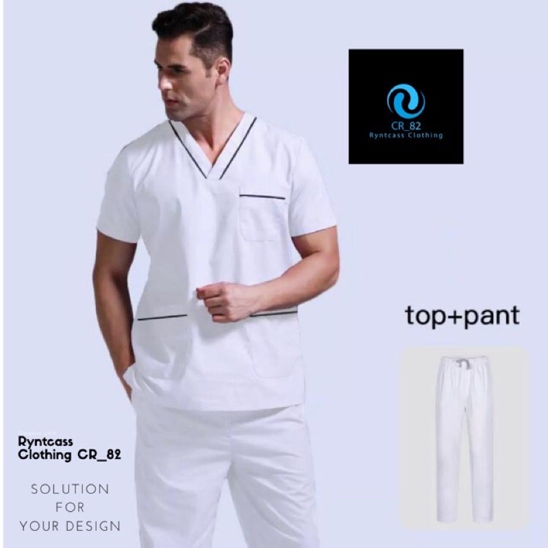 Baju Oka Lengan Pendek / Baju Oka Kombinasi List /Baju Jaga Dokter / Baju Perawat / Seragam Medis