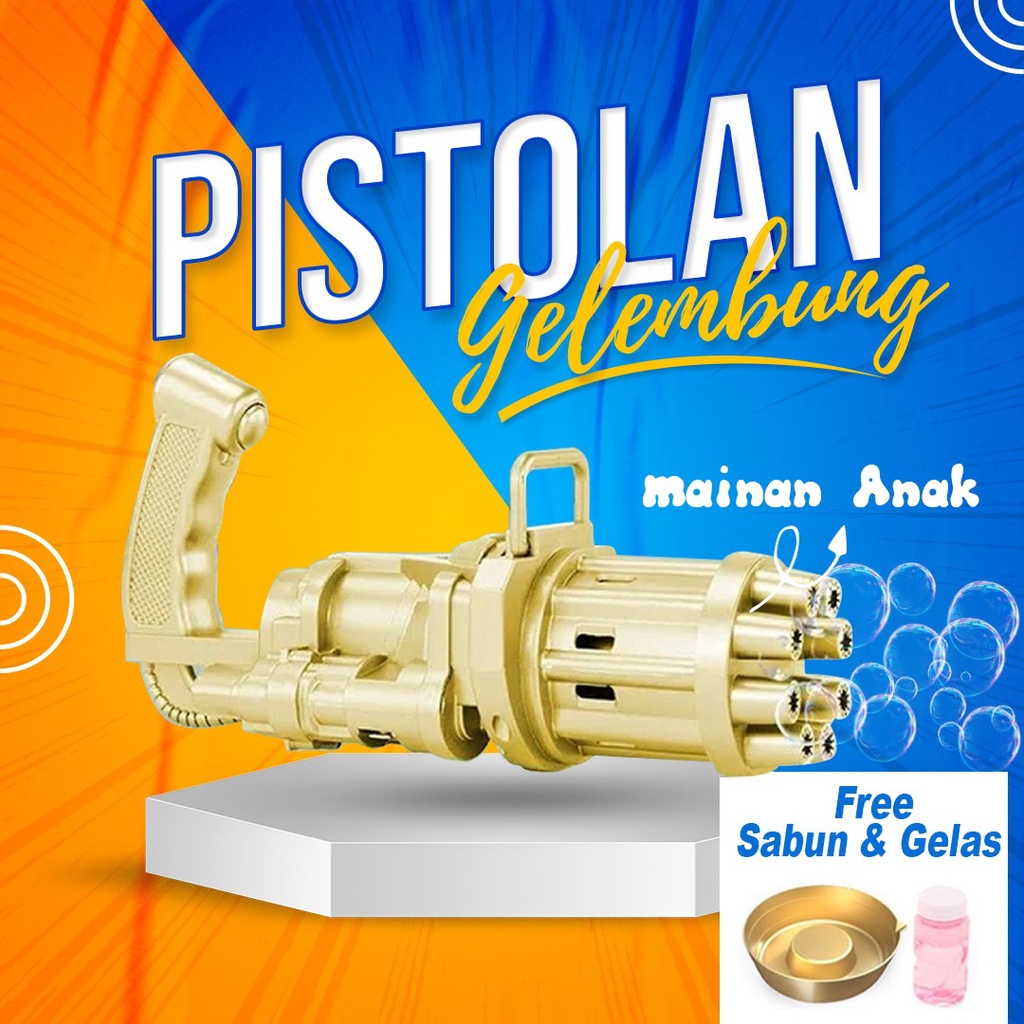 Mainan tembakan balon gelembung air sabun bubble gun pistol anak busa genggaman tangan game outdoor batre bahan ramah lingkungan aman