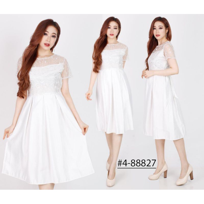 Dress putih saten tile/Dress sidi/ dress baptis S/M/L/XL/XXL ( Ready stok)