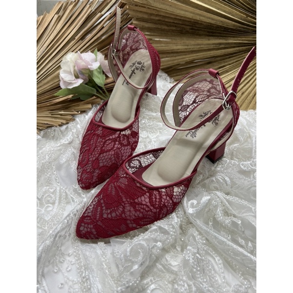 Rafaizoutfit sepatu nataly merah marron sepatu wanita heels tahu 7cm