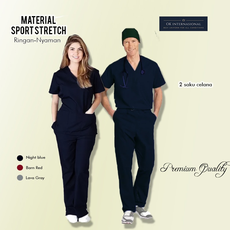 BAJU JAGA Cotton Stretch ok oka Dokter Perawat Tenaga Medis Sport Strecth Original Lengan Pendek Panjang Baju Dokter ORIGINAL OKINTERNASIONAL