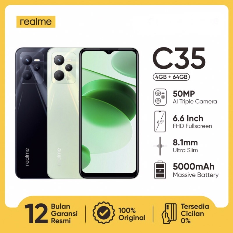 Realme C35 4GB+64GB - 4GB+128GB | Unisoc Tiger T616 | 50MP Triple Camera | 6.6&quot; IPS LCD | 5000mAh Garansi Resmi Realme 1 Tahun