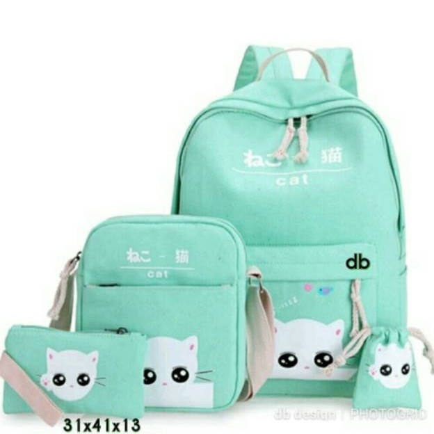 TAS RANSEL ANAK MOTIF KUCING INTIP 4IN1