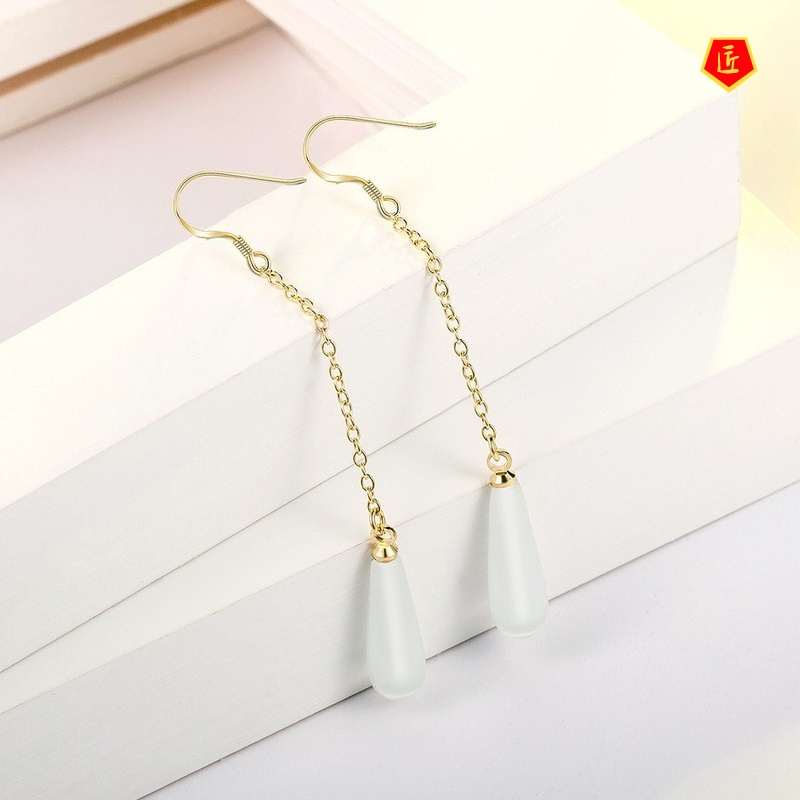 [Ready Stock]Retro Long Tassel Opal Earrings Women's Fashion