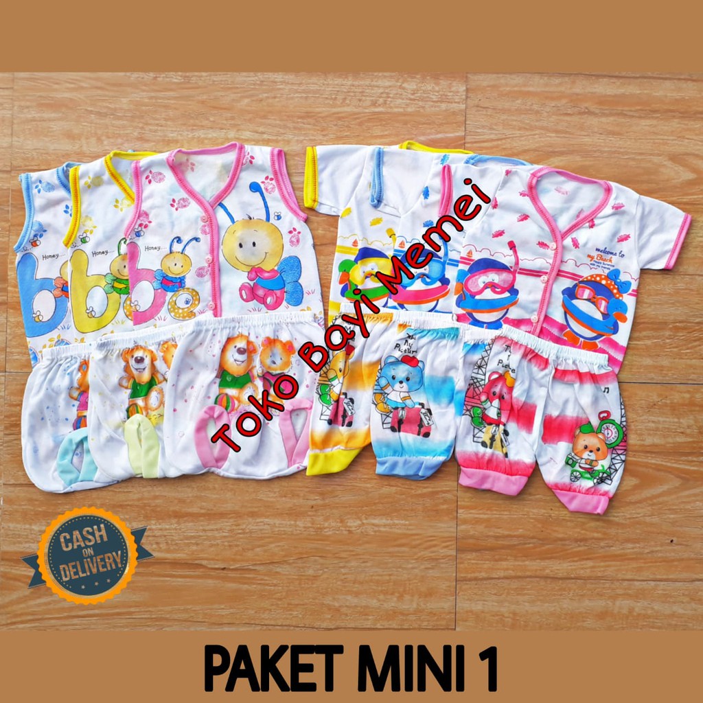 Paket baju bayi dan celana bayi MINI 2 isi 12 pcs bahan katun