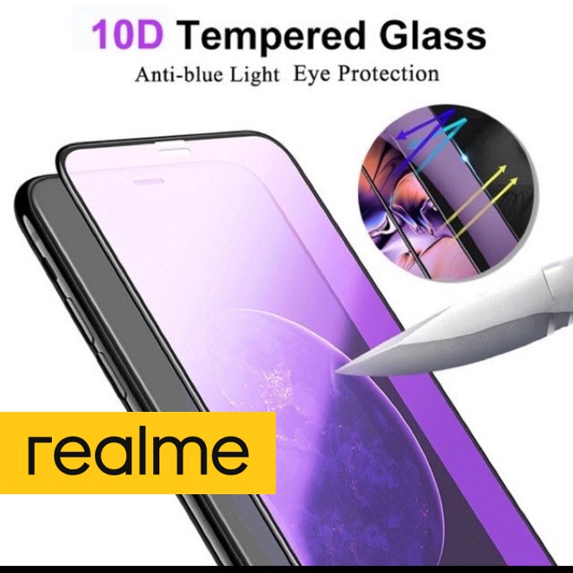 Tempered Glass 10D blue REALME/10ra/Anti Minyak Pelindung Protector Cover Layar Screen Handphone Kamera