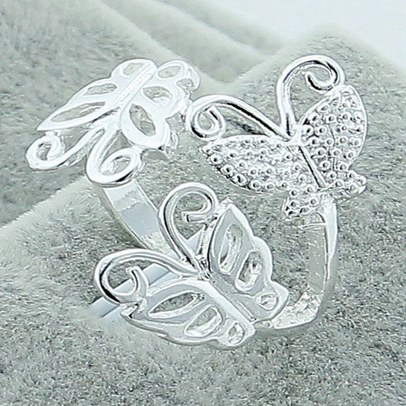 Cincin Sterling Silver 925 Model Tiga Kupu-Kupu Adjustable Untuk Wanita