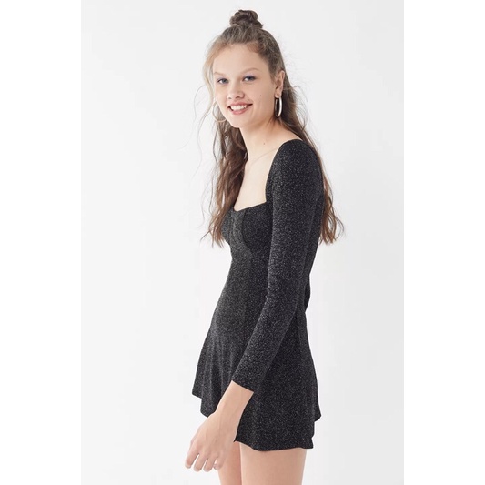 UO Brittany Sparkly Metallic Square-Neck Romper