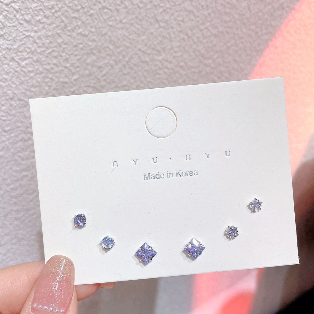 6pcs / Set Anting Tusuk Bentuk Bintang / Geometri Aksen Zircon + Berlian Imitasi Untuk Perhiasan Wanita