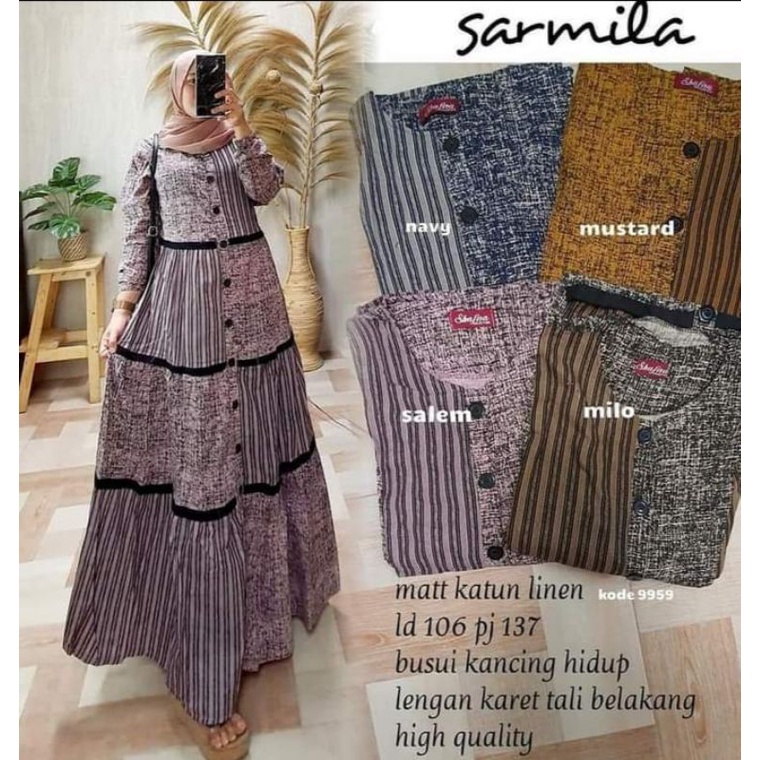 GAMIS KATUN LINEN IMPORT MOTIF SALUR