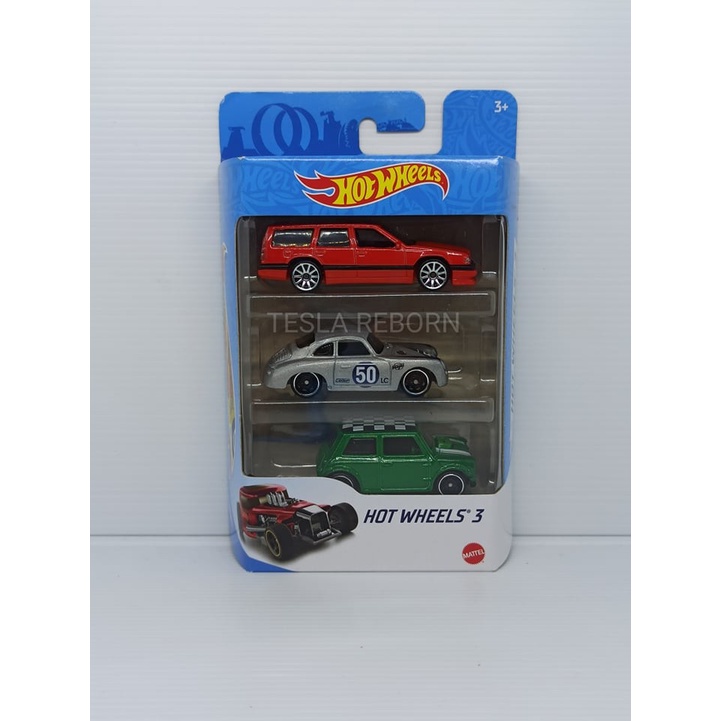 Hot Wheels Gift Pack 3 Morris Mini Hijau Porsche 356 Volvo