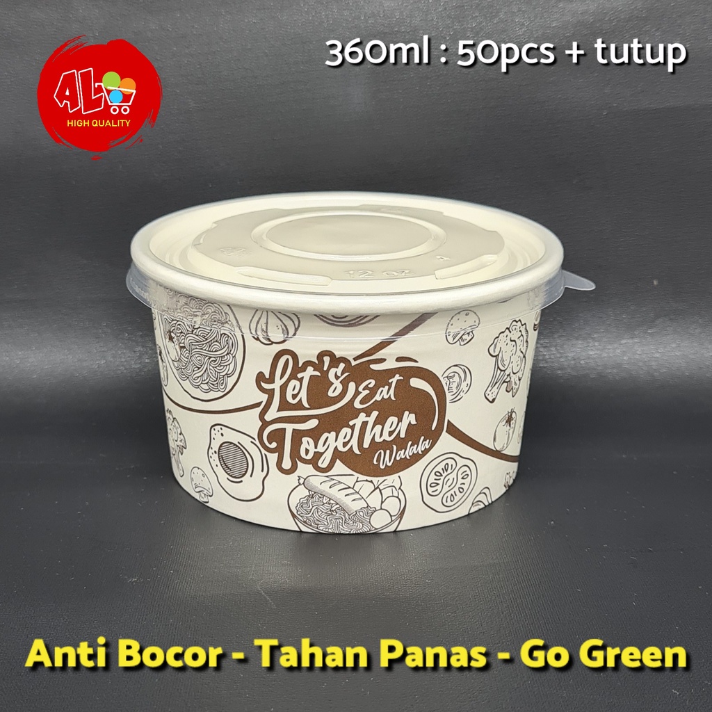 Paper Bowl Motif 360ml Mangkok kertas isi 50pcs +ttp foodgrade gogreen antipanas