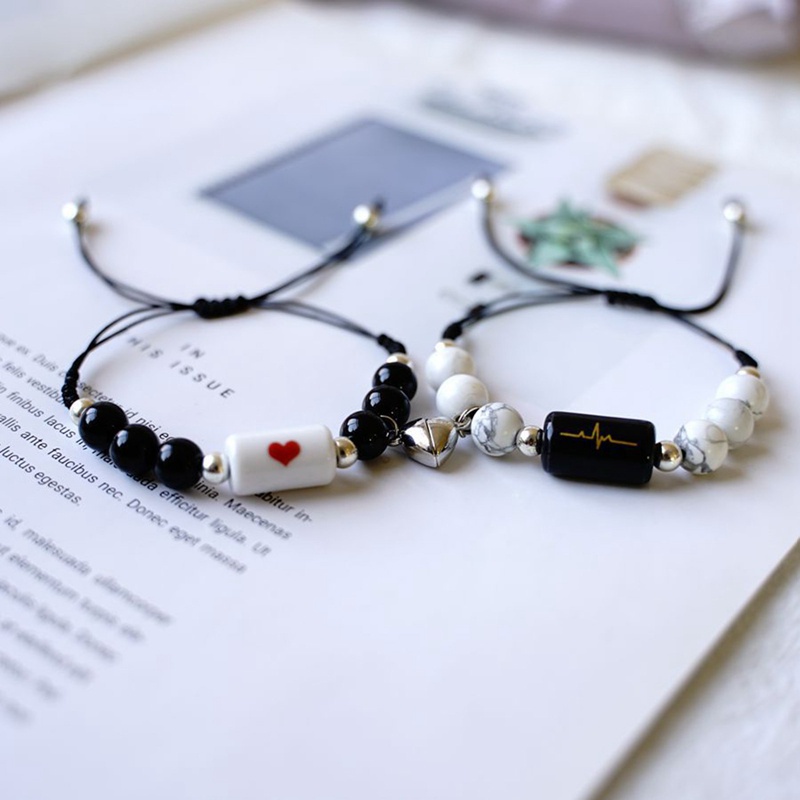 Fancyqube 2pcs / Set Gelang Batu Magnet Gaya Vintage Untuk Pasangan