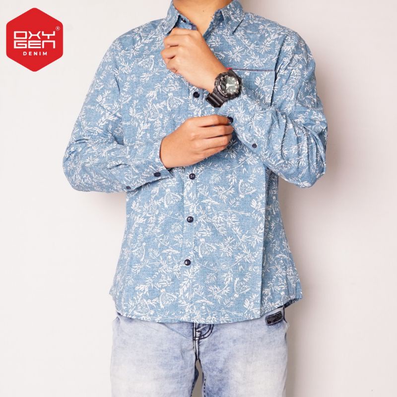 kemeja batik casual panjang oxygen 1215 biru