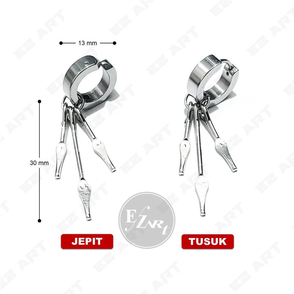 1Pc EZ-AQ ANTING PRIA / WANITA JEPIT / TUSUK MODEL 3 RUMBAI TOMBAK STAINLESS STEEL BTS TANPA TINDIK