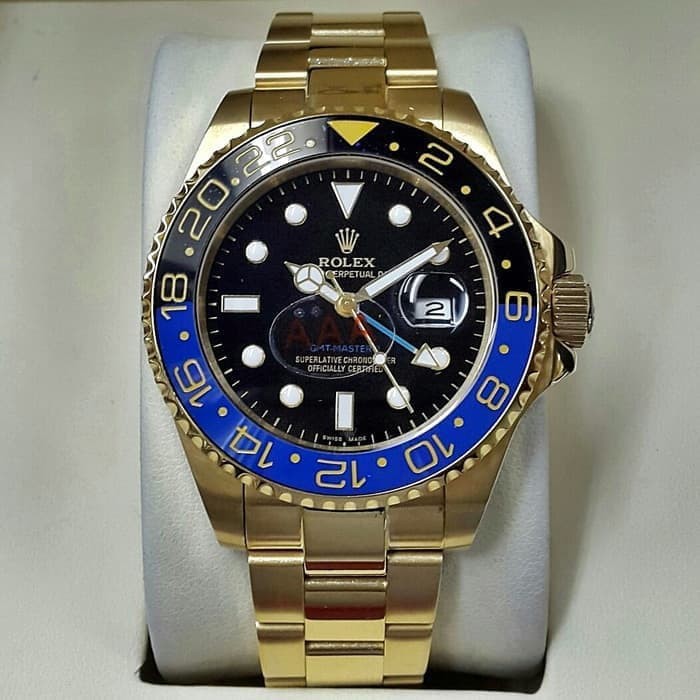 JAM TANGAN PRIA ROLEX GMT-MASTER II BLUE BLACK Dial GOLD SUPER