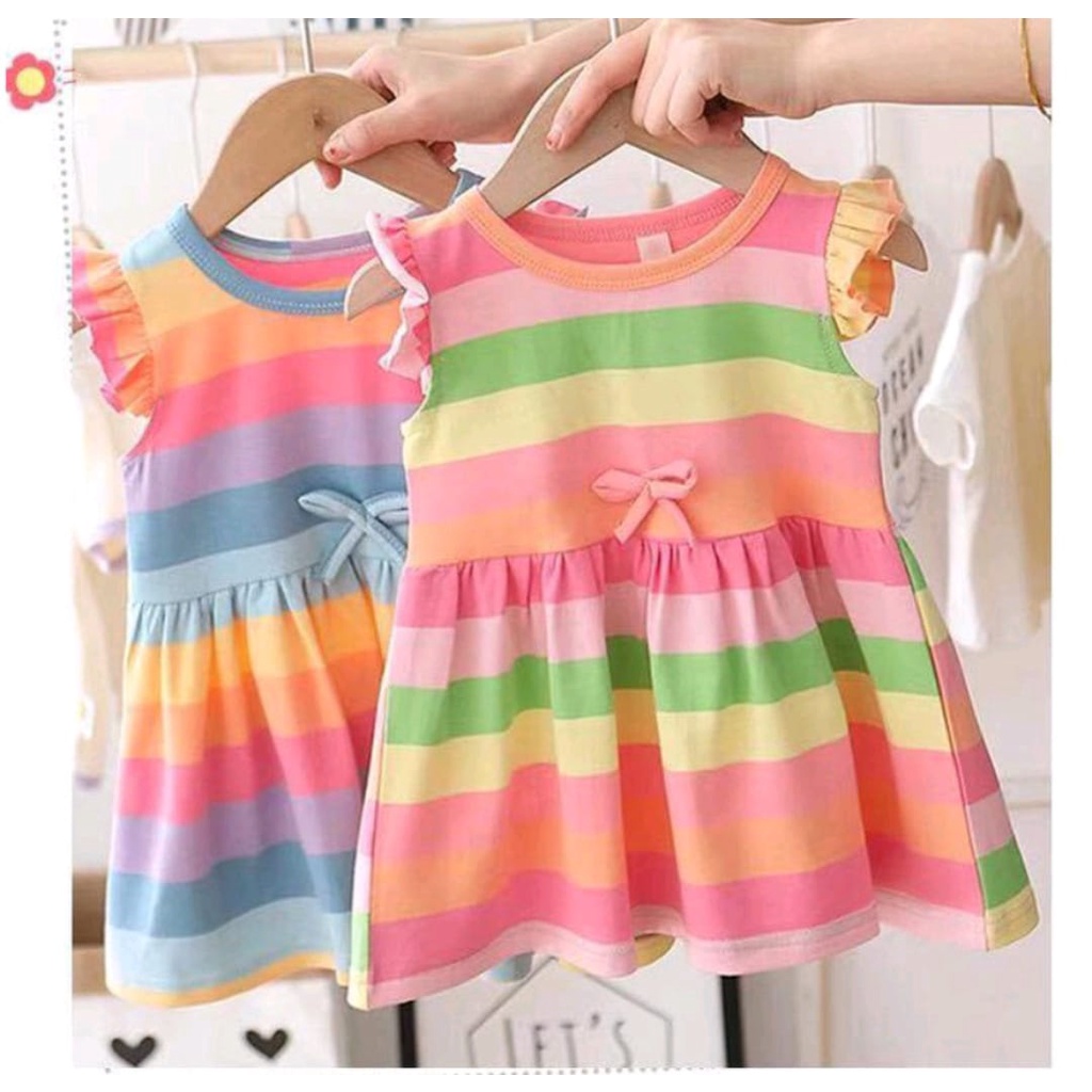 DRESS PELANGI TERBARU/DRESS MODEL PITA/BAJU ANAK CEWEK PELANGI 1-5 TAHUN