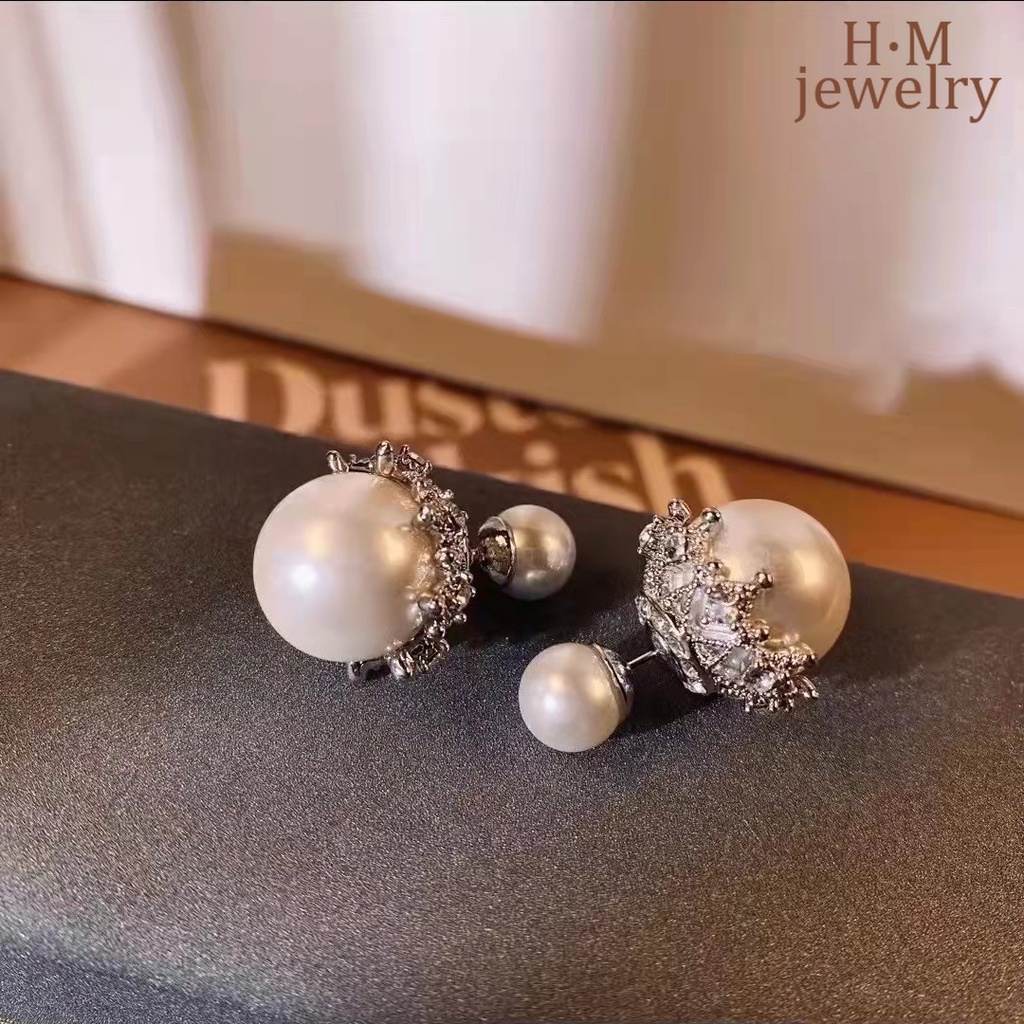 Anting Tusuk Dua Sisi Aksen Mutiara Bahan S925 Silver