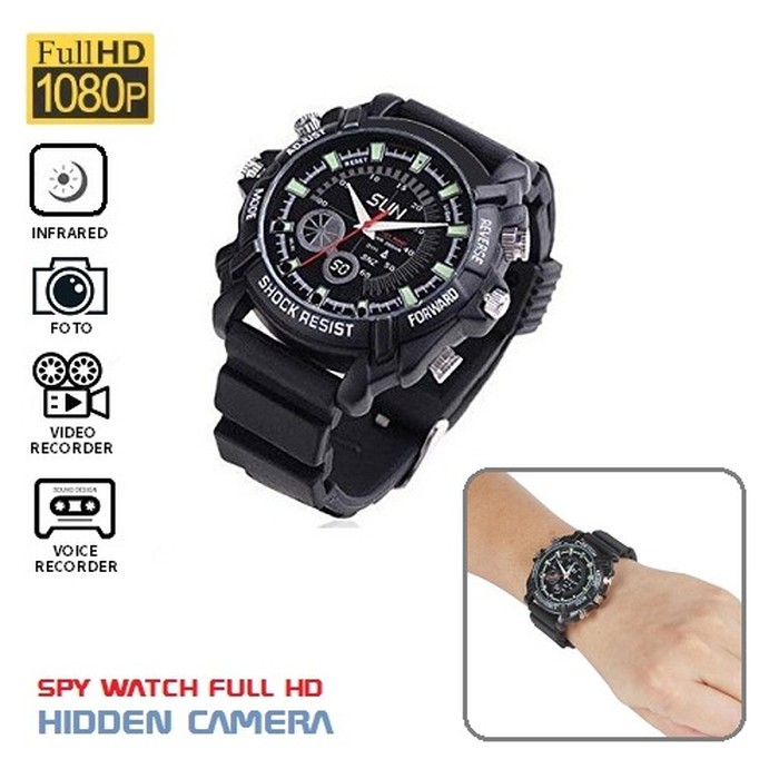 Spy Kamera Pengintai Jam Tangan Karet Infrared Full HD 1080P 8GB V2