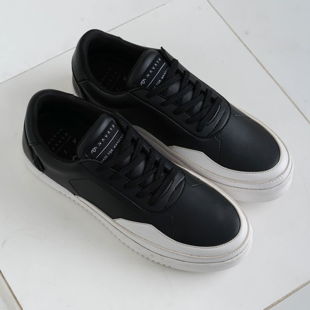 NAVARA BSC 07 FULL BLACK white | Sepatu Polos Sneakers Kets Casual Kuliah Jalan Pria Ori Footwear
