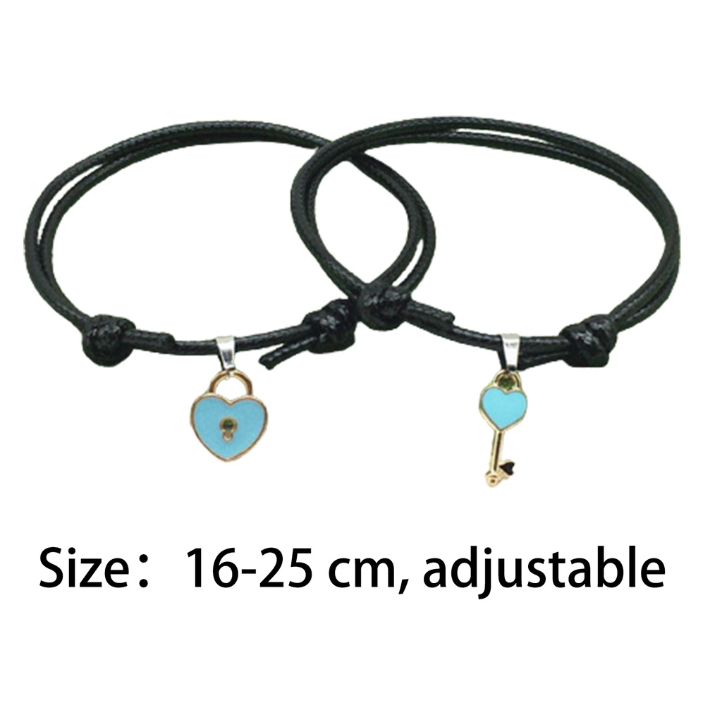 canaan 1 Pair Couple Bracelet Chic Adjustable Resin Key Heart Lock Chain Bangle for Dating