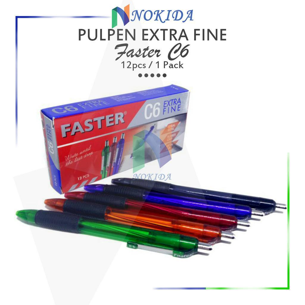 

Nokida Pulpen Extra Fine Faster C6/12 pcs / Ballpoint Pena Pen Tinta Warna Hitam 1 Pack