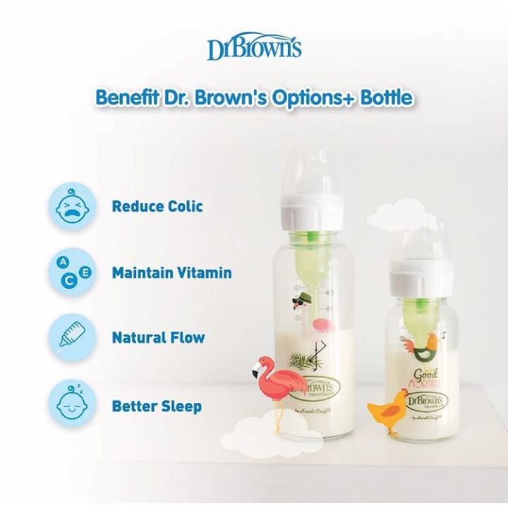 Dr. Brown's Glass Narrow Options+ Bottle with Cartoon Deco / Botol Susu Kaca