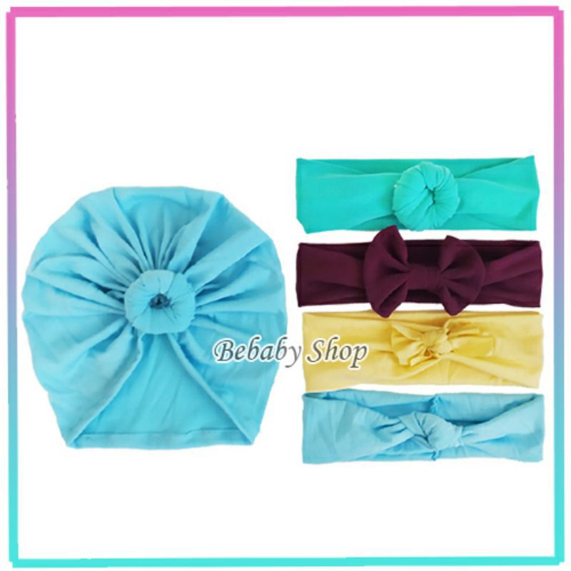 Bandana Bayi Turban Set isi 5 Bando Motif Warna Warni Lucu