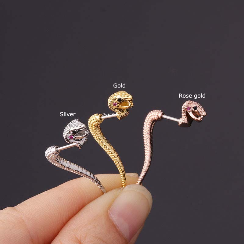 1 Piece Snake Shape Cartilage Tragus Earrings Helix Lobe Piercing Stud Stainelss Steel 20Gauge Barbell