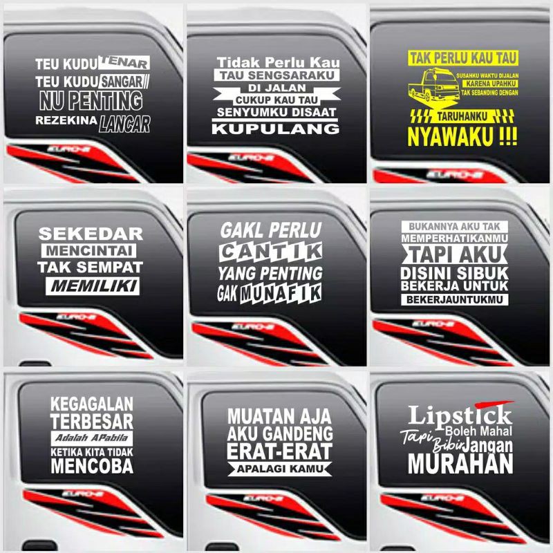 stiker kata-kata lucu untuk variasi kaca mobil pick up truck canter angkutan umum keren