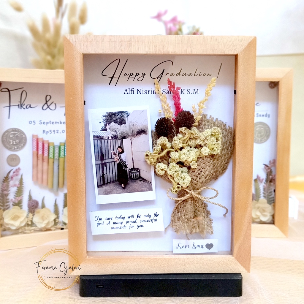 1 Hari Jadi - Kado unik hadiah wisuda ulang tahun pernikahan / kado bingkai dried flower in frame by ferame galeri rustic