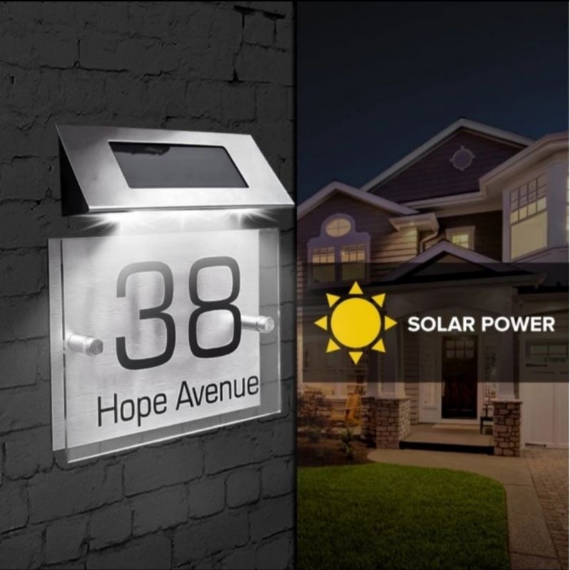 Lampu Nomor Rumah Solar 4 LED Tenaga Surya Otomatis Nyala Otomatis Mati
