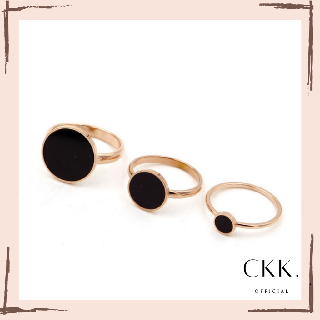 ➰CKK➰K35 Cincin minimalis bulat hitam polos wanita