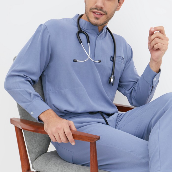 Baju Jaga MANDARIN LS - AIRY BLUE Scrubs Theatre Blues Empirical Lengan Panjang