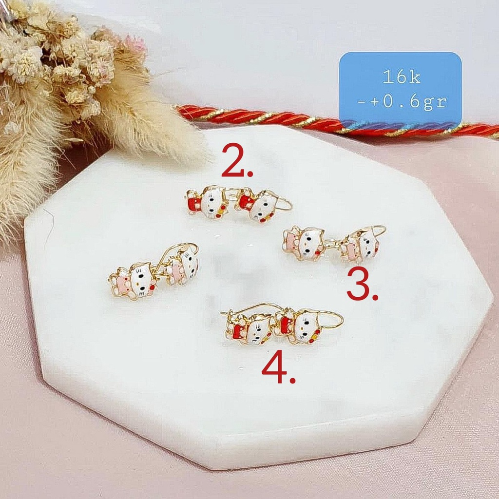 Banyak motif yaa Anting anak dan dewasa emas asli kadar 700 70 16k hello kitty boneka strawberry gold gantung giwang kerabu hooks anak