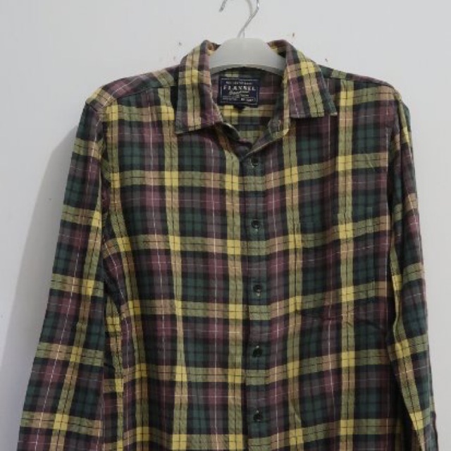 Kemeja Flannel Uniqlo Kuning Hijau-M