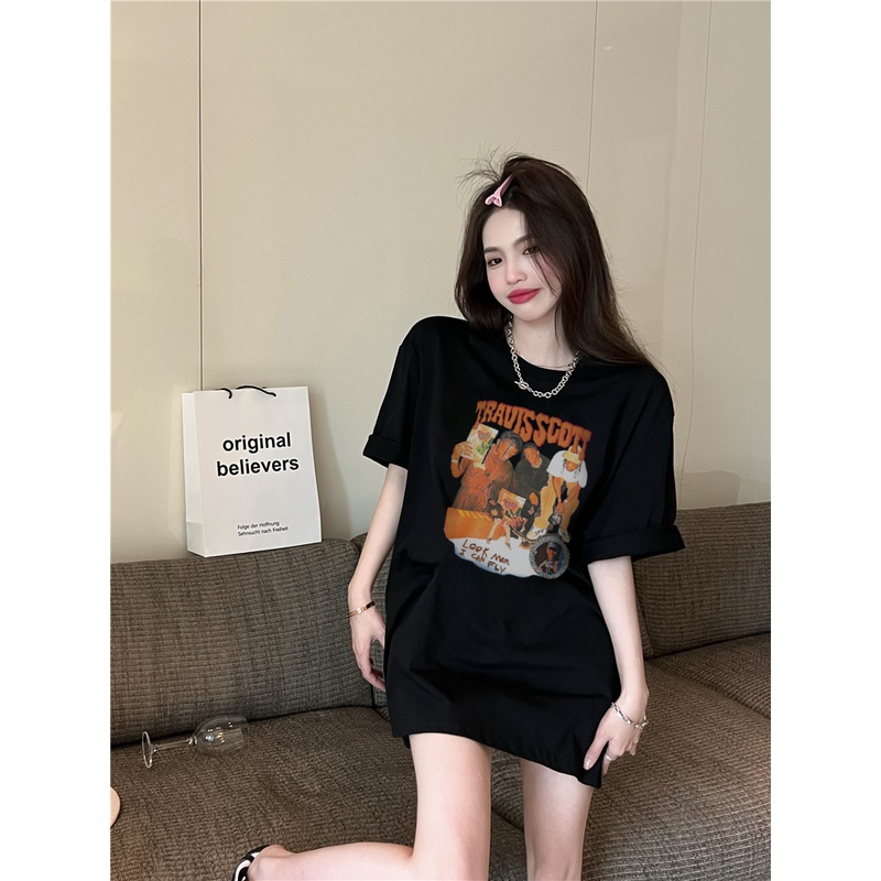 baju kaos wanita loose kerah bulat lengan pendek shirt import tee