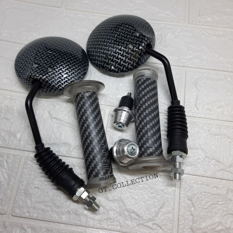 Paket Variasi Honda Yamaha Spion Scoopy Carbon Lipat + Handgrip Karbon + Jalu Stang Matic