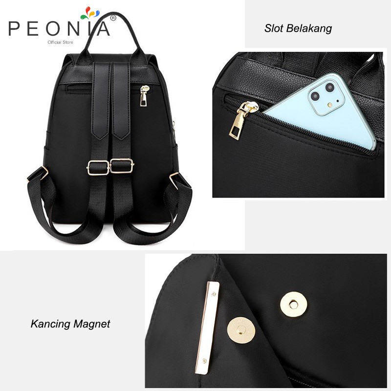 Peonia PNA MOLLY POM Water Resistant Ransel Korea Tas Wanita Punggung Import Kantor Kerja Sekolah Kuliah Outdoor Trendy Fashion Style Travel Casual Backpack Anak Remaja Perempuan Selempang Cewek Bag-4