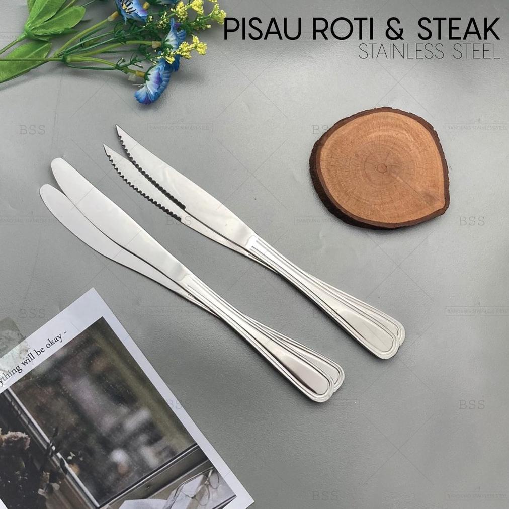 2pcs Pisau Steak Stainless Pisau Makan Selai Roti Oles Mentega Panjang Tebal Hotel
