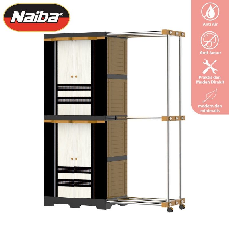 NAIBA LEMARI KACA + JEMURAN 9225 - Lemari Pakaian Plastik Fee Ongkir Dan Pasang BOGOR