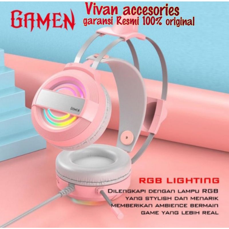 Gamen GH1100 Headset Earphone Headphone Gaming cat Ear Pink LED RGB Wired pink