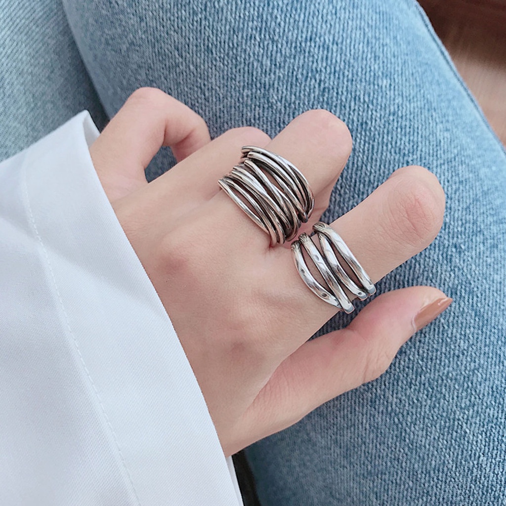 Hu Hu Hu Hu Hu Alat Bantu Pasang Kacamata♡ Cincin Model Terbuka Bahan Alloy Warna Silver Gaya Vintage Untuk Wanita