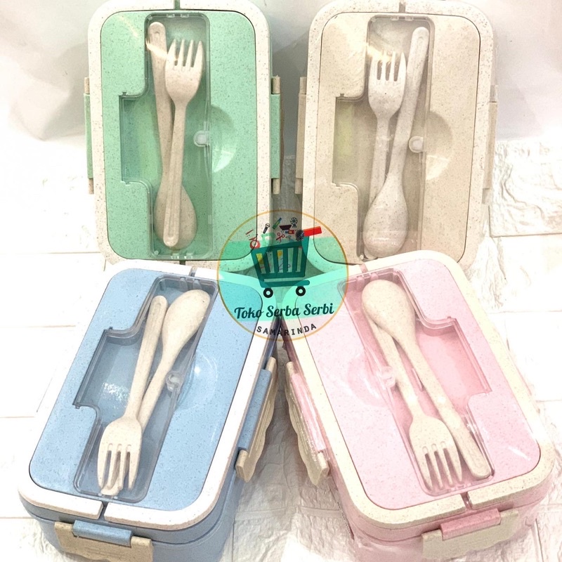 Lunch box jerami / kotak makan set sendok garpu