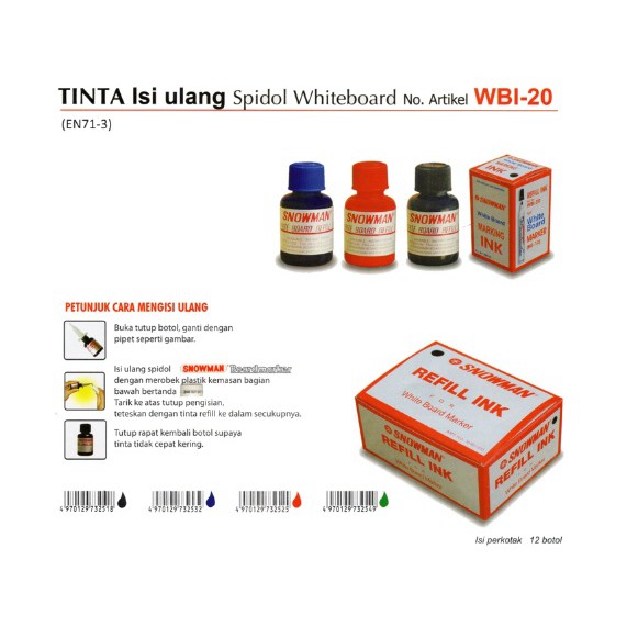 

( 3 pcs ) TINTA ISI ULANG spidol White Board Ink 20cc - WBI 20