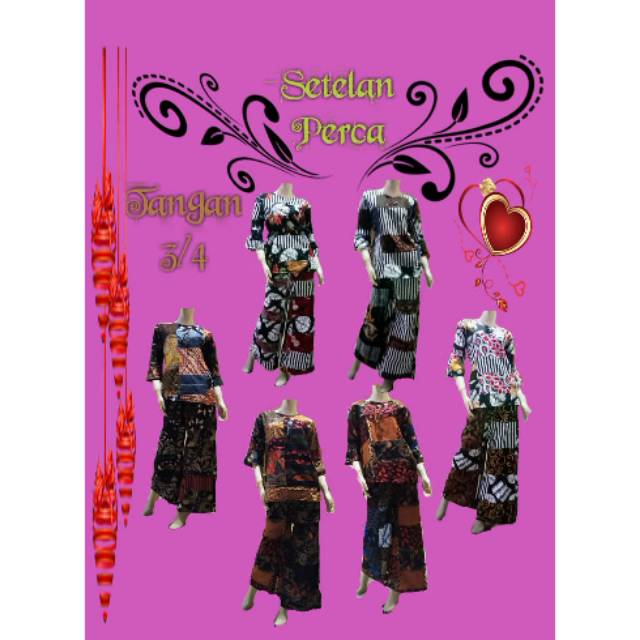 SETELAN CELANA PANJANG BABY DOLL/PIYAMA  TANGAN 3/4 PERCA KATUN BATIK