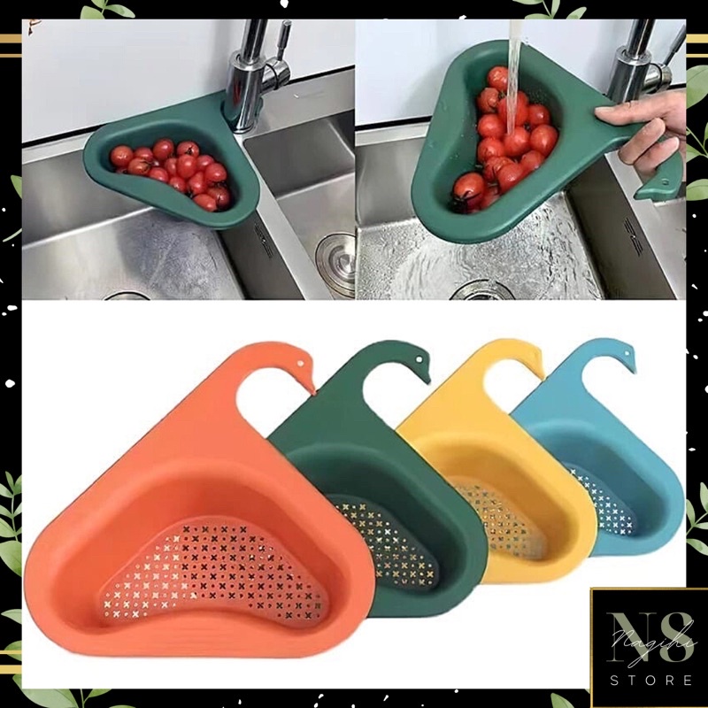 ￼Rak Tirisan Sudut Wastafel Segitiga Bentuk Angsa / Wadah Saringan Pembuangan Sisa Makanan / Tempat Penyimpanan Pengering Spons Sikat Buah Sayur / Gantungan Keran Washtafel Keranjang Swan Sink Drain Basket