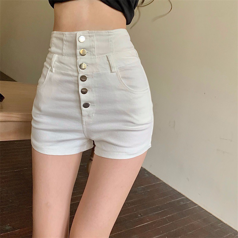 Suhao Celana Pendek Denim Wanita Slim Fit Ultra High Waist Musim Semi Baru dan Musim Panas Loose Fit Slim Spice Girl Wide Leg A-line Hot Pants