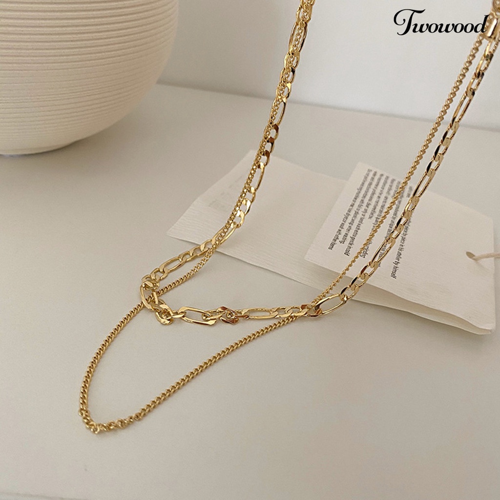Twowood Double-Layered Clavicle Necklace Simple Alloy Solid Color Women Necklace Jewelry Accessory